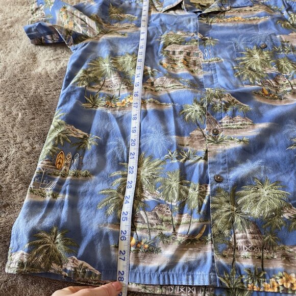 Island Shores Hawaiian Shirt Mens Medium Blue Tropical Palm Tree Beach Aloha - Picture 8 of 10